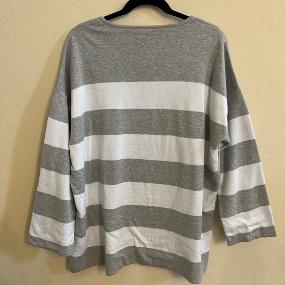 Eileen Fisher Grey and White Striped Organic Cotton Crewneck Sweater XL - Picture 8 of 8